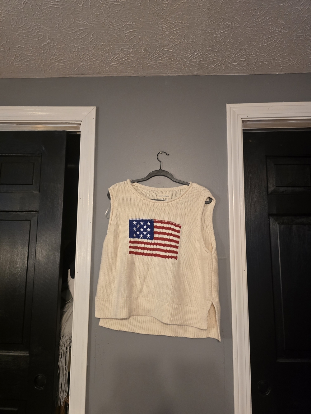 Lucky Brand Cream Knit Flag Sleeveless Sweater